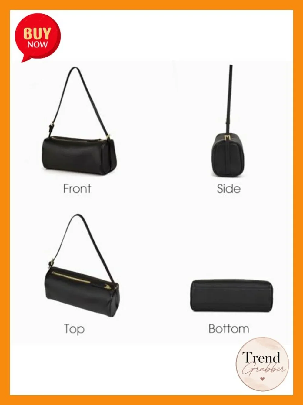Premium Full Grained Leather Crossbody Barrel Hobo Bag with Adjustable Strap